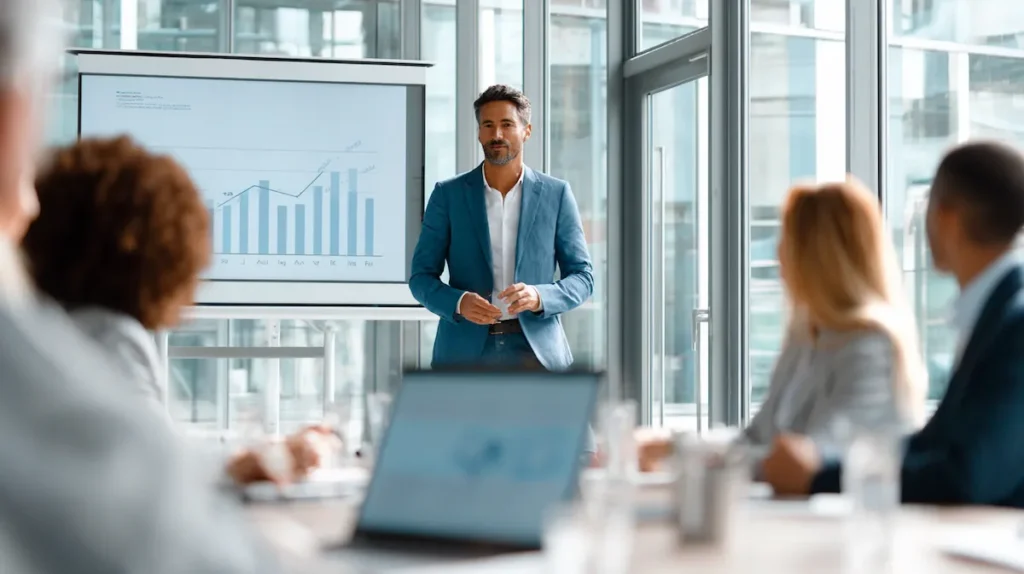 비즈니스 프레젠테이션에서 성장을 발표하는 직장인 - 일취월장을 활용한 실전 비즈니스 스피치