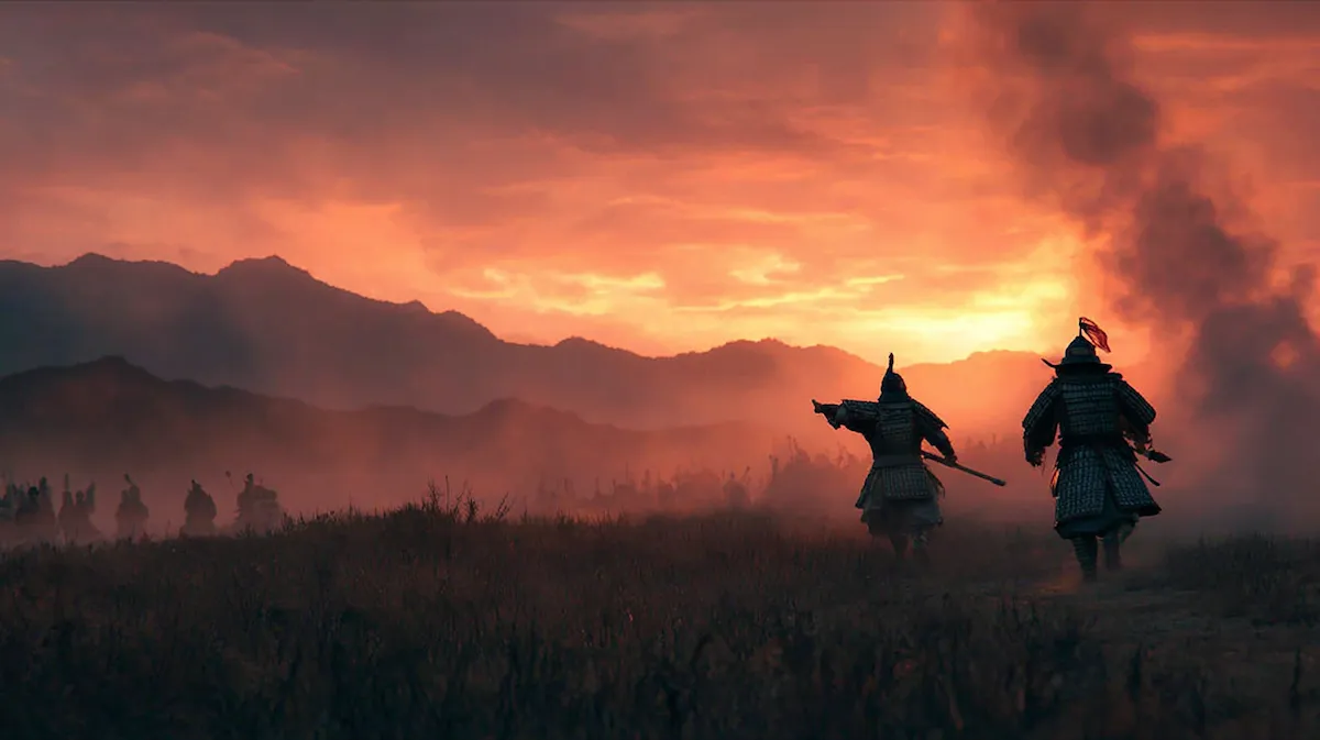 전쟁터에서 도망친 두 병사가 서로를 비난하는 오십보백보의 유래 장면