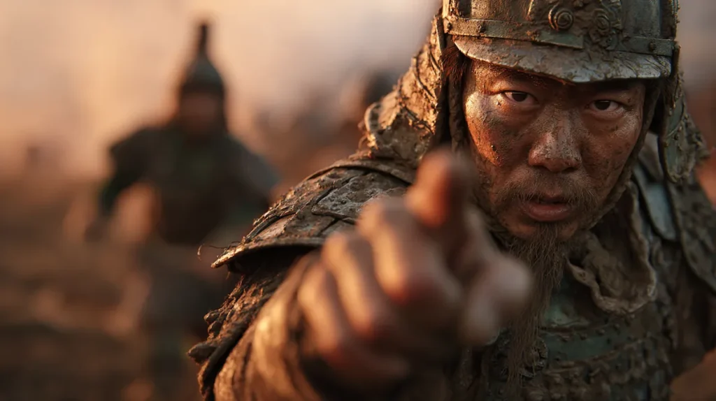 50보 도망친 병사가 100보 도망친 병사를 손가락질하며 비난하는 모습