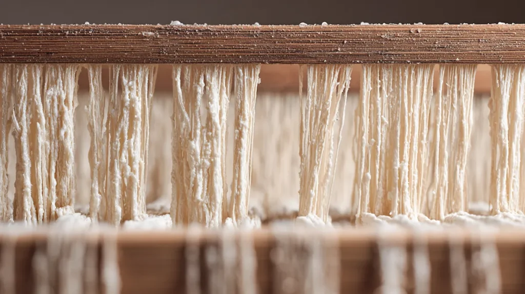 대나무 발 위의 젖은 한지 펄프 - 전통 한지 제작 과정