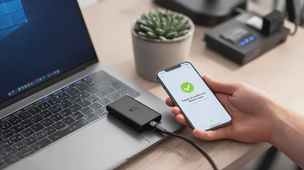 노트북과 외장하드, 클라우드를 이용한 디지털 데이터 이중 백업 시스템 구축 장면